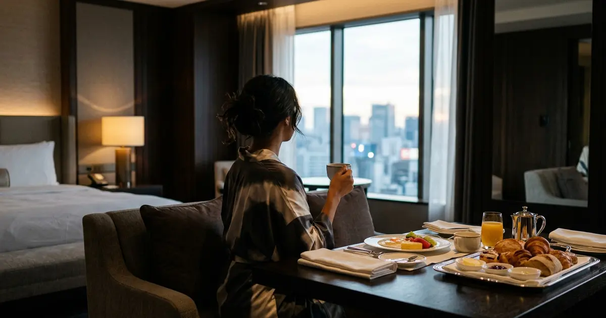 Room service breakfast in a suite the morning after