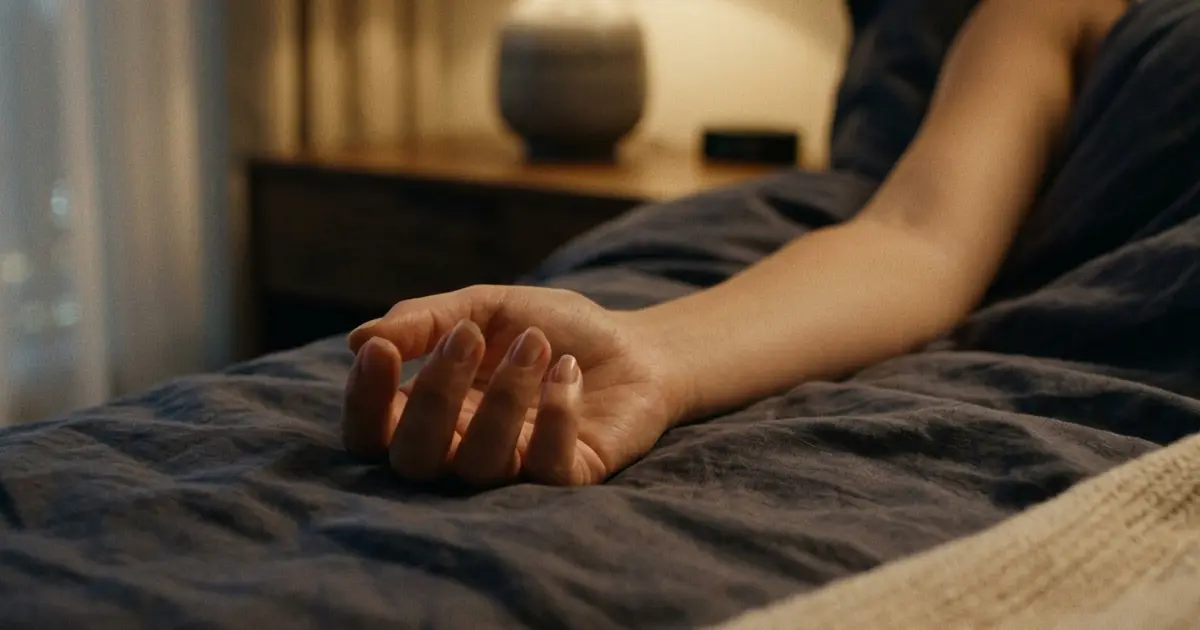 A tense hand on the sheets slowly relaxing