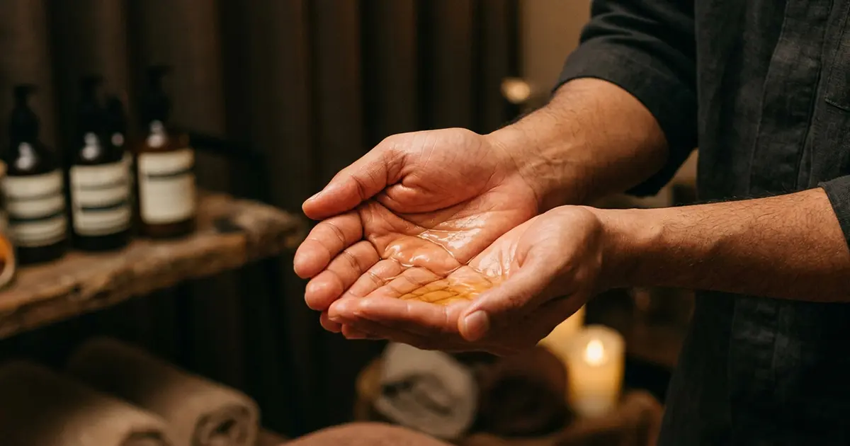 Warming massage oil in the palms