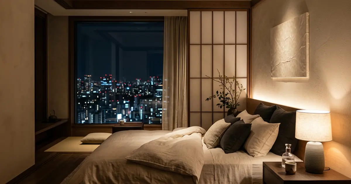 Calm Japanese-modern hotel room interior