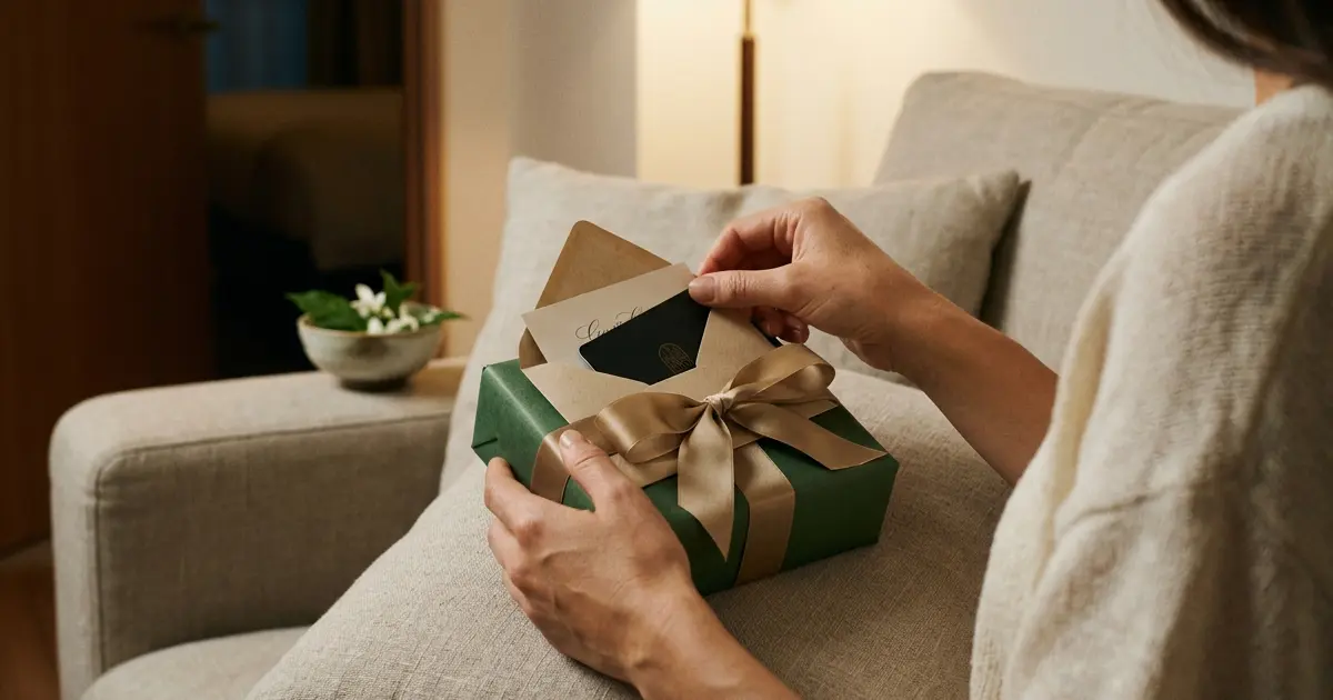 Gift ribbon and a hotel key card