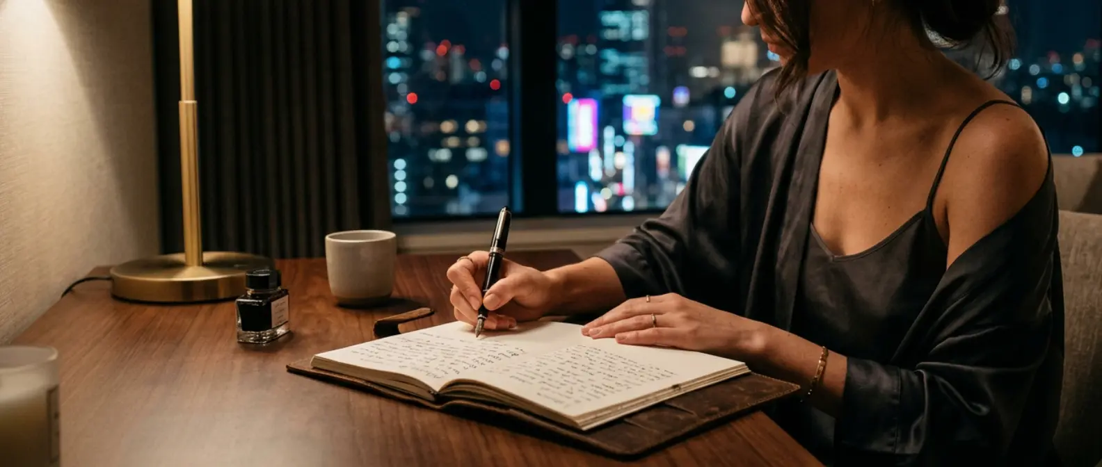 Woman journaling her thoughts with a pen