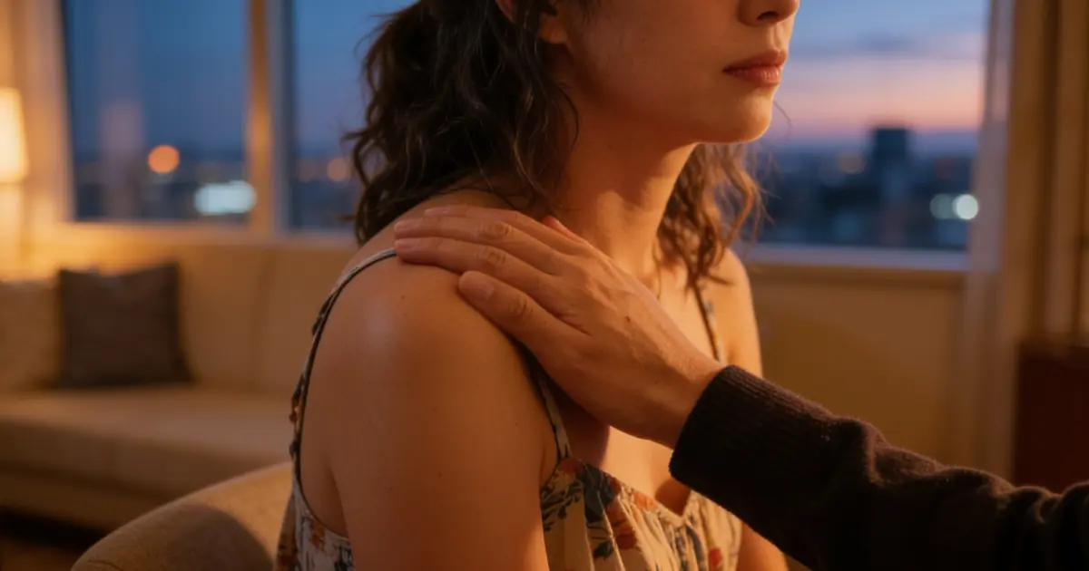 A warm hand gently placed on a shoulder