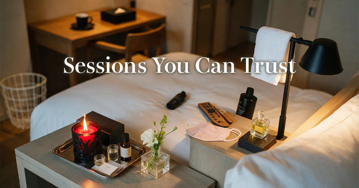 Candlelight, aroma oil, and folded white towels prepared on a bed in a Tokyo hotel room